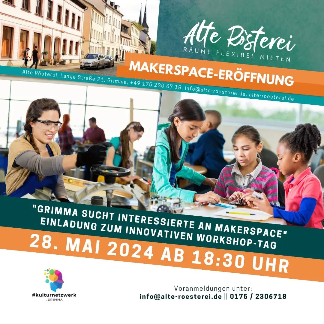 "Grimma sucht Interessierte an Makerspace" – Einladung zum innovativen Workshop-Tag
Die Alte Rösterei in Grimma öffnet ihre Türen für einen inspirierenden Workshop-Tag am 28. Mai 2024 um 18:30 Uhr.
Unter dem Motto "Grimma sucht Interessierte an Makerspace" laden wir alle Kreativen, Technikbegeisterten und Innovatoren ein, die Welt der modernen Herstellungsmethoden zu entdecken.
Im Rahmen des Workshops bieten wir spannende Module, die einen Einblick in verschiedene High-Tech-Verfahren geben. Teilnehmer können aus folgenden Themen wählen:
1. 3D-Konstruieren, 3D-Scanning und 3D-Druck
2. Laserschneiden verschiedener Materialien, Gravieren und Erstellen von Siebdruckvorlagen
3. Elektronik mit Mikrocomputern, Einsatz von Sensoren und Aktoren
4. Light Mapping, Laser- und Lichtkunst sowie Silent Feuerwerk
5. Keramikdruck mit dem 3D-Drucker
6. Metallguss (Aluminium, Messing) und Veredelungstechniken wie Galvanisieren/Eloxieren
7. CNC-Fräsen von Möbeln und CNC-Schnitzen von Reliefs
Für eine effektive Planung und eine individuelle Betreuung ist die Teilnehmerzahl begrenzt. Die Veranstaltung ist für Erwachsene und Kinder (in Begleitung) geeignet. Der Eintritt ist frei.
Interessierte sind herzlich eingeladen, sich vorab per E-Mail an info@alte-roesterei.de oder telefonisch unter 0175 / 2306718 anzumelden.
Nutzen Sie diese schöne Gelegenheit, um praktische Erfahrungen zu sammeln und sich mit Gleichgesinnten auszutauschen.
Wir freuen uns darauf, Sie am 28. Mai in der Alten Rösterei in Grimma zu begrüßen, um gemeinsam zu planen, konstruieren, bauen und zu fräsen!
@kulturnetzwerk_grimma #alteroestereigrimma #alterösterei #alteroesterei #grimma #muldecities #landkreisleipzig #leipzigermuldenland #makerspace