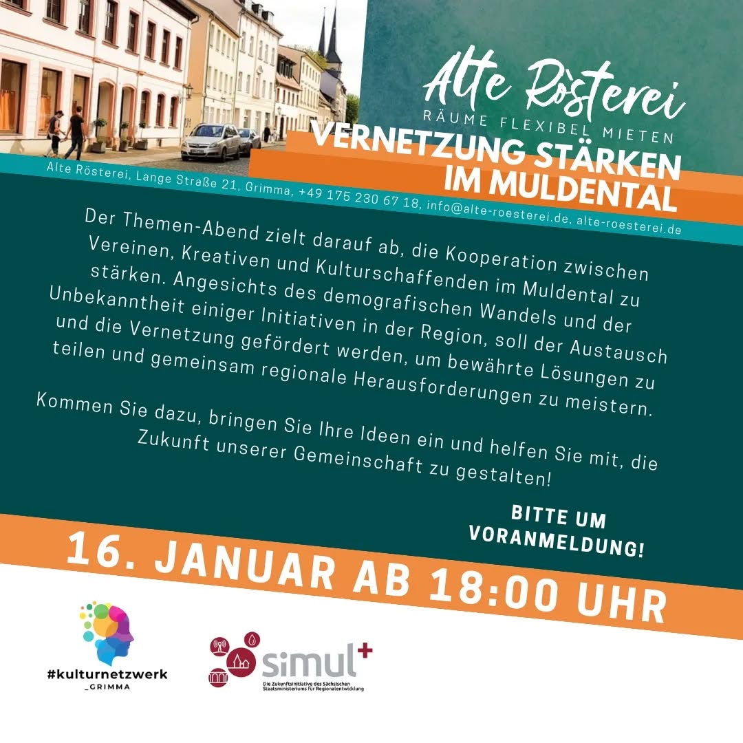 #grimma #alteroestereigrimma #alterösterei #alteroesterei #altstadtbeleben #muldecities #muldental @kulturnetzwerk_grimma @stadt_grimma #einfachmachen #einfachmalmachen @simulplusmitmachfonds #vernetzen #vernetzteuch #vernetzung #leipzigermuldenland #wirtschaftsförderung #kulturförderung #kreativesleipzig #leipzigregion #Ideenrösterei