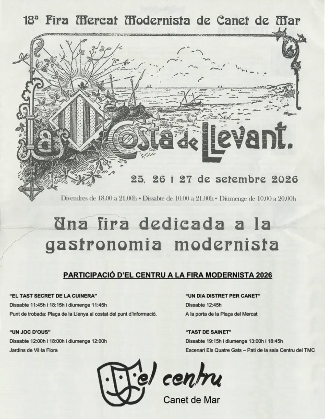 Aquest cap de setmana El Centru participarà a 18a Fira Mercat Modernista. Ens veiem a la Fira modernista!
#firamodernistacanetdemar